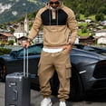 thumbnail image 6 of mihongmao Jogger Sets for Men 2 Piece Men Casual Pullover Hooded Sports Solid Long Sleeve Trousers Two-Piece Elastic Waist Tracksuit Khaki 3X, 6 of 8