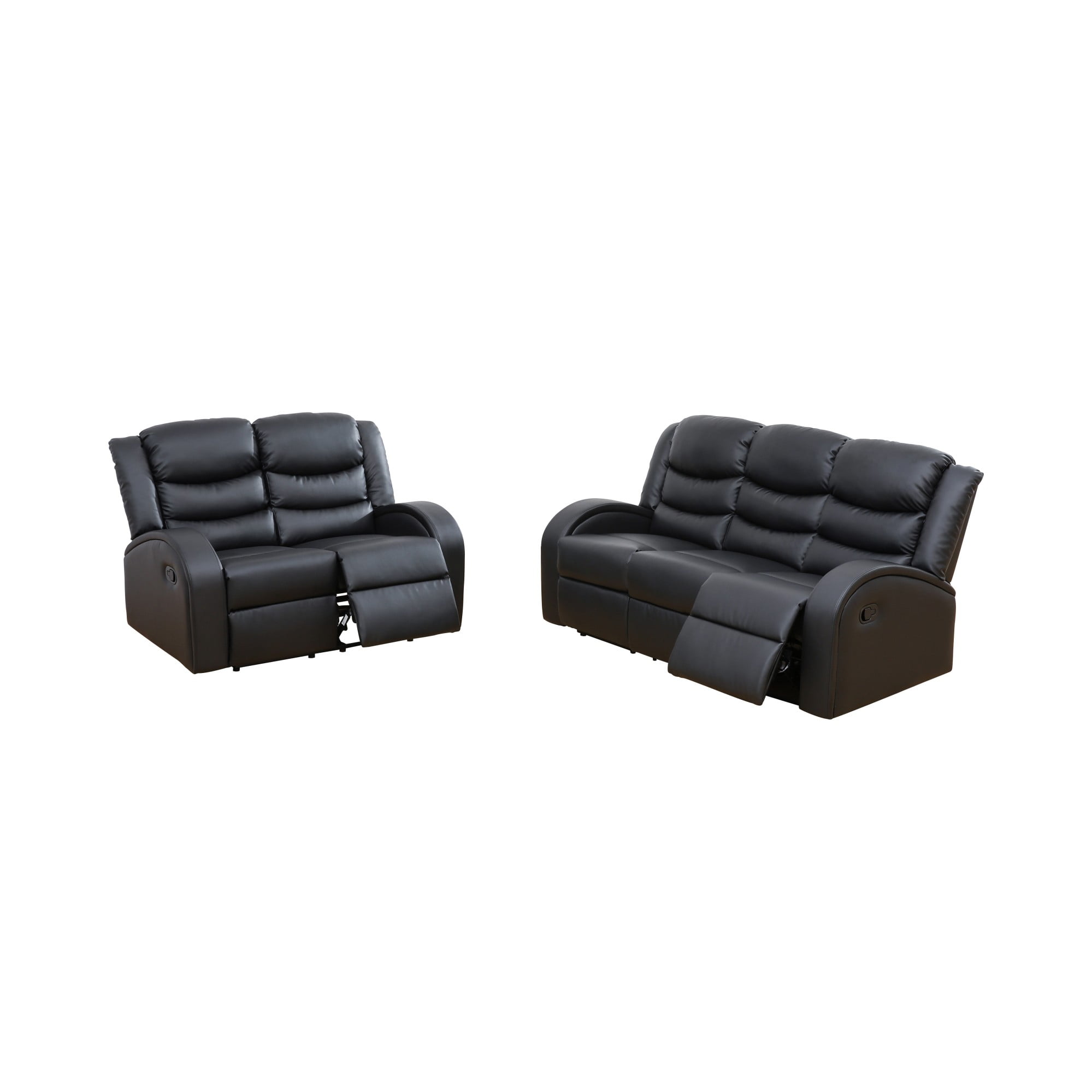 Gewnee Black 2-Piece Living Room Recliner Sofa Set with Air Leather & Solid Wood Frame, Double-Layer Springs, Suitable for Living Room