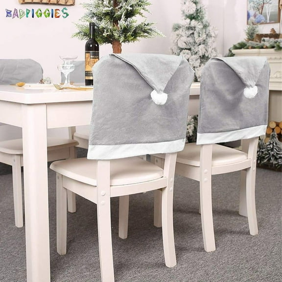 BadPiggies Gray Santa Hat Chair Covers for Christmas Holiday Dining Room Home Party Decor (6Pack)
