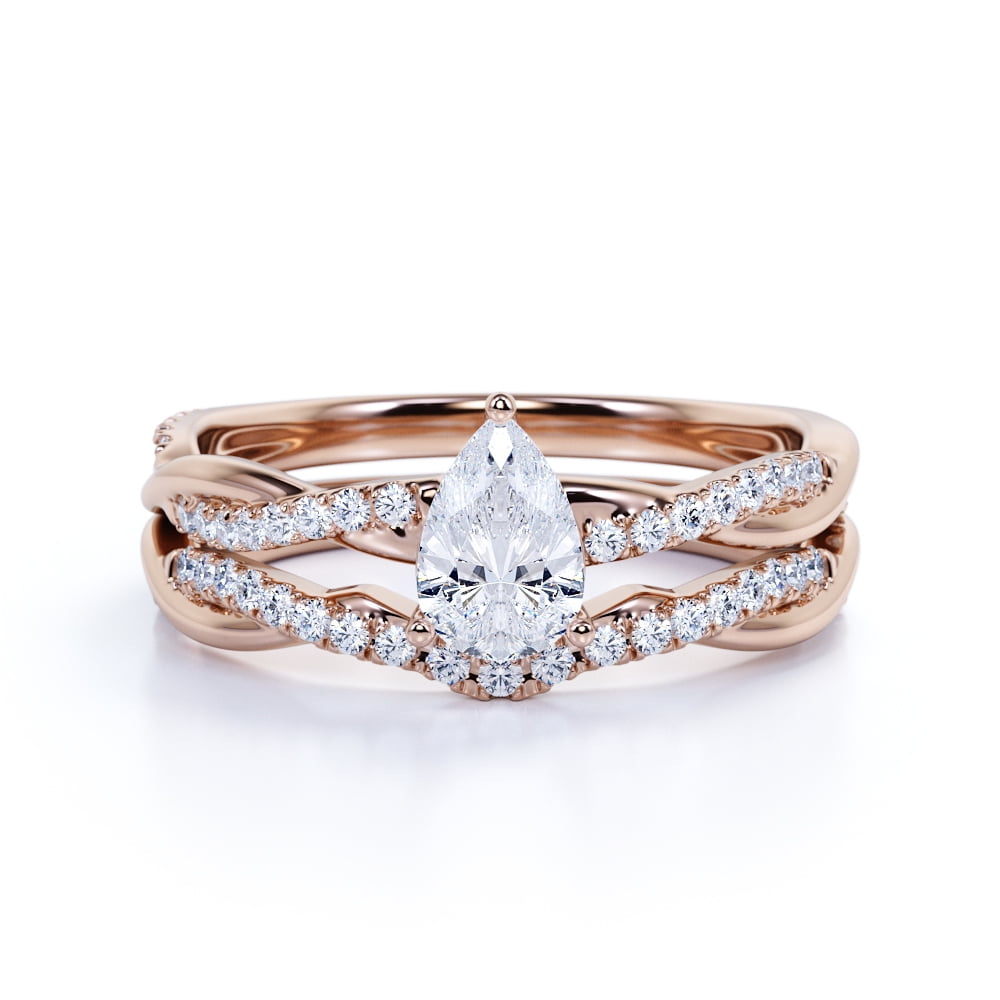 Modern Classic Pear Cut Real Diamond Wedding Ring Set - Matching ...