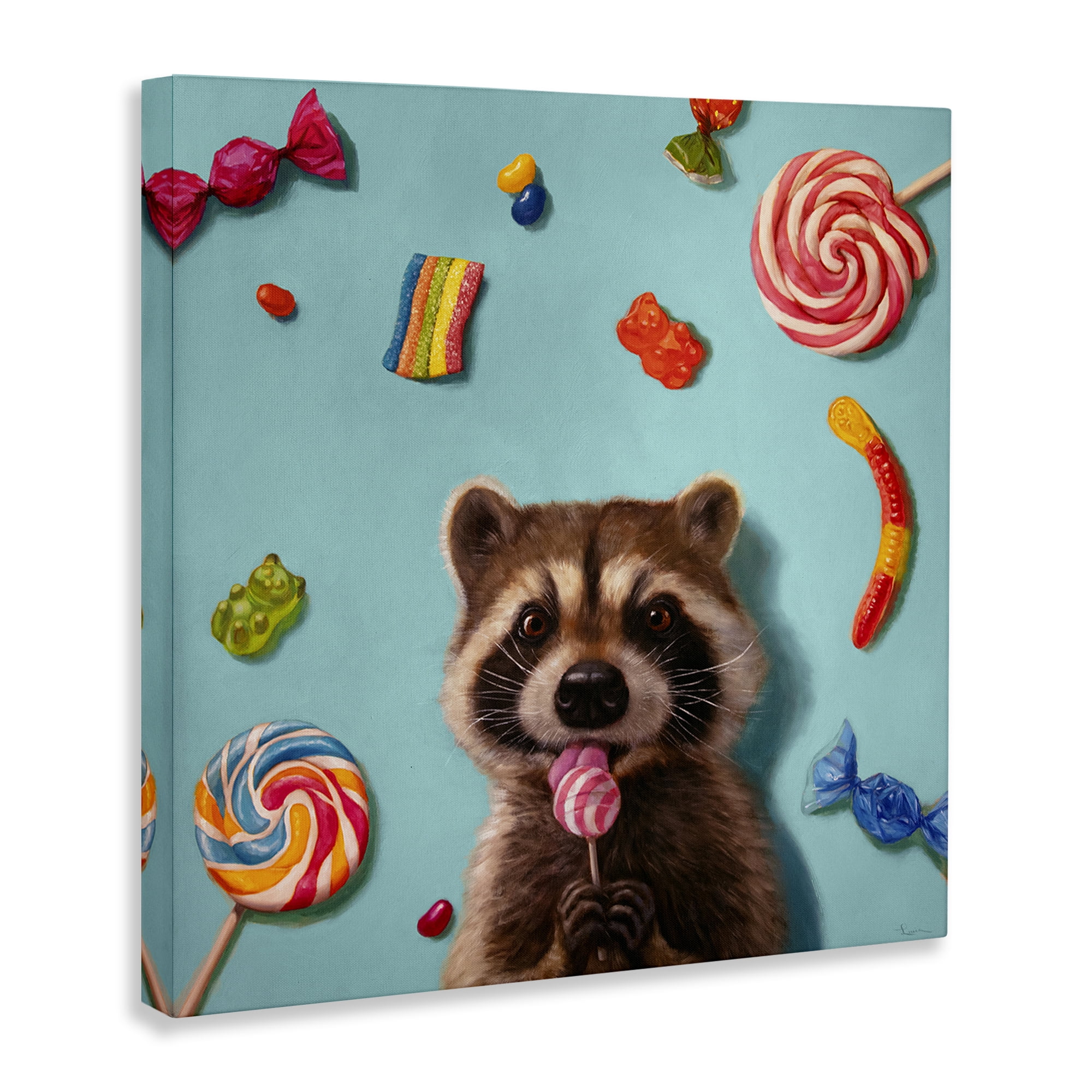 Stupell Industries Raccoon & Sweets Candies Food & Beverage Painting Wrapped Canvas Art Print Wall Art, 30 x 30