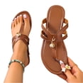 thumbnail image 3 of LTTVQM Thong Sandals for Women Leather Soft Sole Slip On Comfy Beach Flip Flops Summer Open Toe Vacation Walking Flat Sandals Light Brown 36(US-5.5), 3 of 4