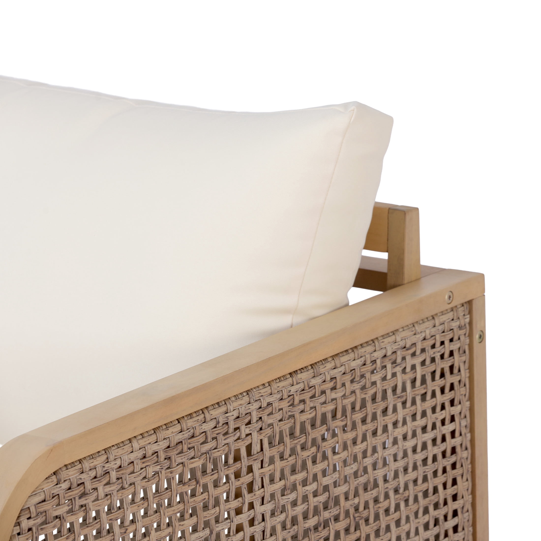 Christopher Knight Home Wood Outdoor Club Chair with  Woven Rattan Armrests and Cushions, Teak+Cream