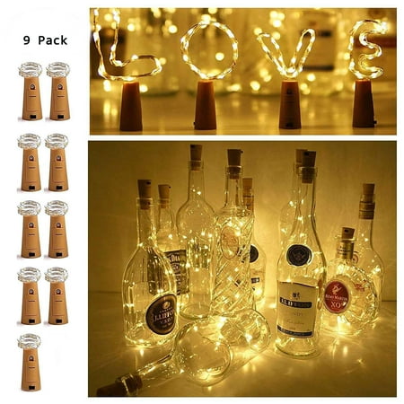 - 20 LEDS Warm White Wine Bottle Cork String Lights Fairy Mini Copper Wire 9 Pack