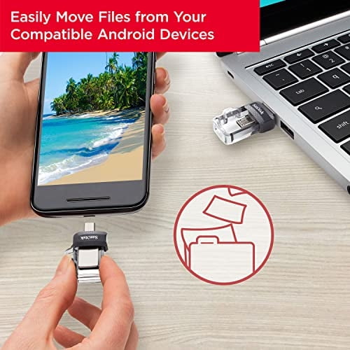 SanDisk 64GB Ultra Dual Drive m3.0 para dispositivos Android y computadoras - microUSB, USB 3.0 - SDDD3-064G-G46 , Negro