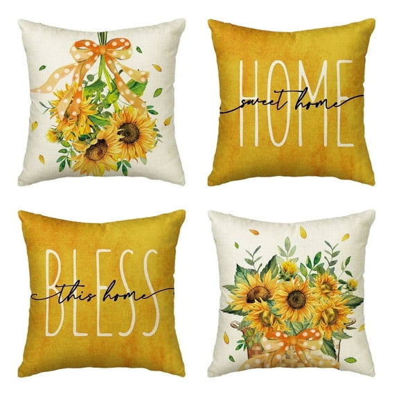 Sm:)e Watercolor Yellow Bless Home Sunflower Summer Pillow Cover 18x18 Inch Set of 4