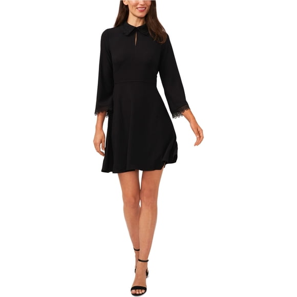 CeCe Womens Scallop Embroidery A-line Dress, richblack, 10