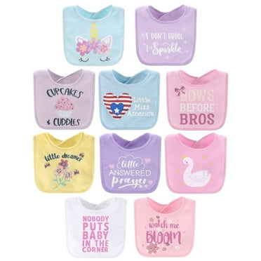 The Peanutshell Terry Feeding Baby Girl Bibs, 10 Pack, Pastel