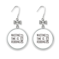 thumbnail image 1 of quote wasting time is rob oneself bow earrings drop stud pierced hook, 1 of 3