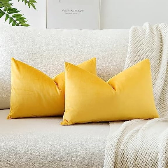 Eryueer Set of 2 Velvet Soft Solid Cushion Covers 30x50 cm Decorative Throw Pillow Covers Soft Lumbar Cushion Case Couch Home Decor Throw Pillow Cases for Sofa Bedroom 12x20 Inch (Orange Yellow)