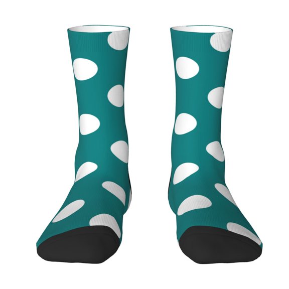 Uemuo Teal And White Polka Dot Pattern Women's Crew Socks, Soft Durable Breathable Moisture-Wicking with Odor Control Cotton socks