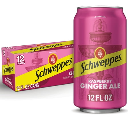 Schweppes Caffeine Free Raspberry Ginger Ale Soda Pop, 12 fl oz, 12 Pack Cans