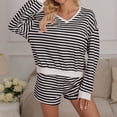 thumbnail image 2 of 2 Piece Workout Sets For Women Women's Striped Matching Set Long Sleeve Sweatshirt and Drawstring Shorts Casual Two Piece Outfit, 2 of 5