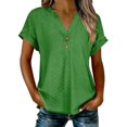 thumbnail image 1 of Abcnature Haut à Boutons à Col en V pour Femmes, Blouse Texturée à Manches Courtes, Chemise Décontractée Unie pour Dames, 1 of 1