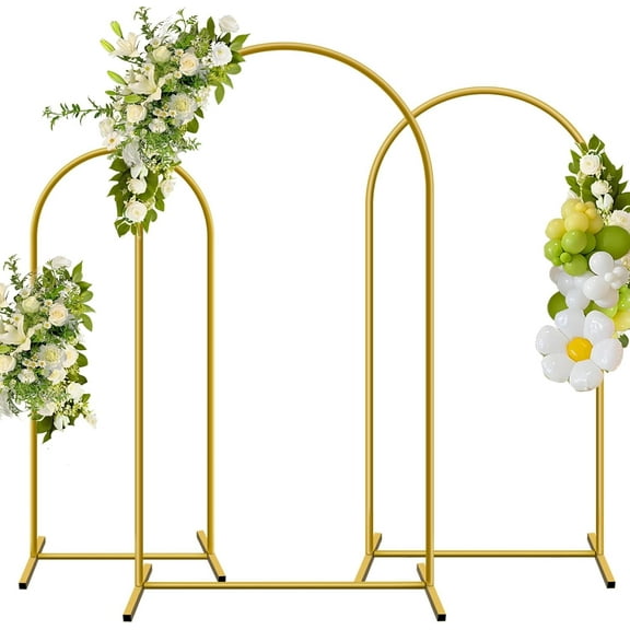 Metal Arch Backdrop Stand, Set of 3 (6/6.6/7.2 ft) Wedding Arched Frame, Stable Arched Background Stand for Wedding, Baby Shower, Birthday Party, Photography, Gold