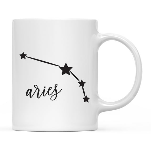Koyal Wholesale Zodiac Sign Ceramic Coffee Mug, Aries Star Constellation, Minimalistic Black