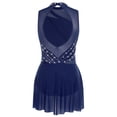 thumbnail image 5 of inlzdz Women Flowy Tulle Skirted Leotard Contemporary Lyrical Dance Dress Ballet Dancewear Navy Blue S, 5 of 6
