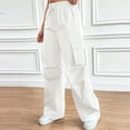 thumbnail image 3 of MELDVDIB Womens Cargo Sweatpants Solid Color Elastic Drawstring Waist Baggy Wide Leg Pants Stretch Comfy Lounge Trousers with Multiple Pockets, 3 of 5