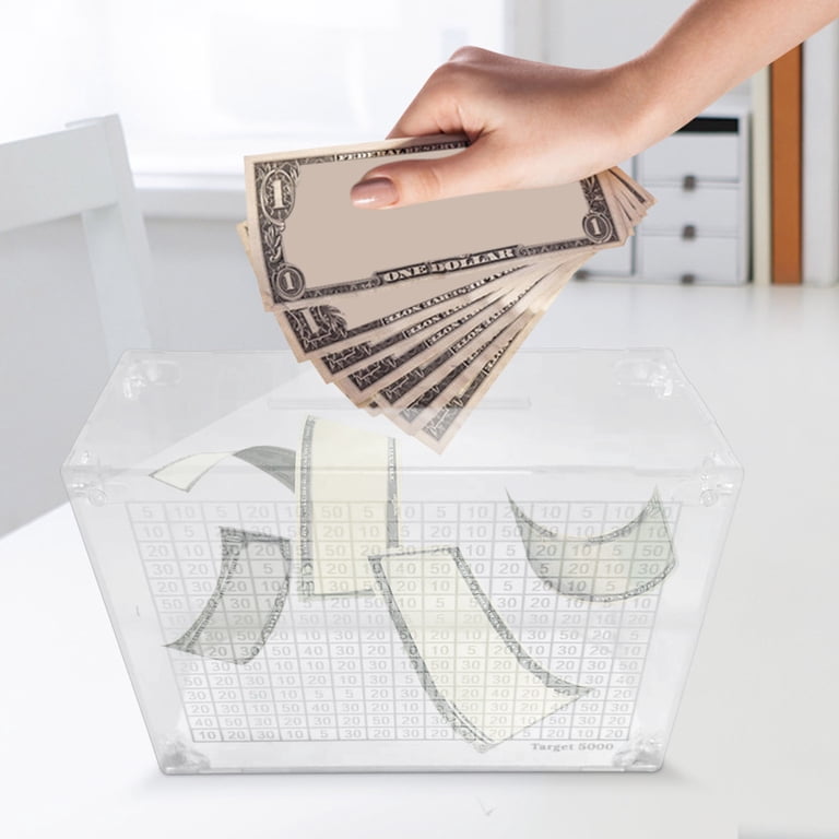 Clear Money Savings Box, 5000 Savings Challenge Box, Coin Cash