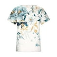 thumbnail image 4 of Summer Saving Wycnly Womens Blouses and Tops Dressy Fashion Going out Loose Fit Comfy Lightweight Ladies Tshirts Summer Floral V-Neck Short Sleeve Cute Tees Tops White l, 4 of 5