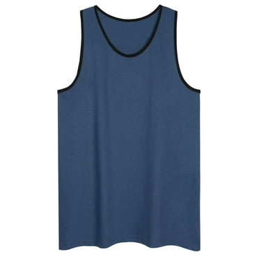 Allsense Men's Two Tone Basic Color Tank Top Jersey Regular Fit Unisex DenimBlack 2XL