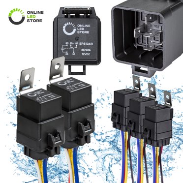 5 Pack 12V DC 40/30 AMP Waterproof Relay Harness - 5-PIN SPDT Automotive Relay With Tinned Copper Wires