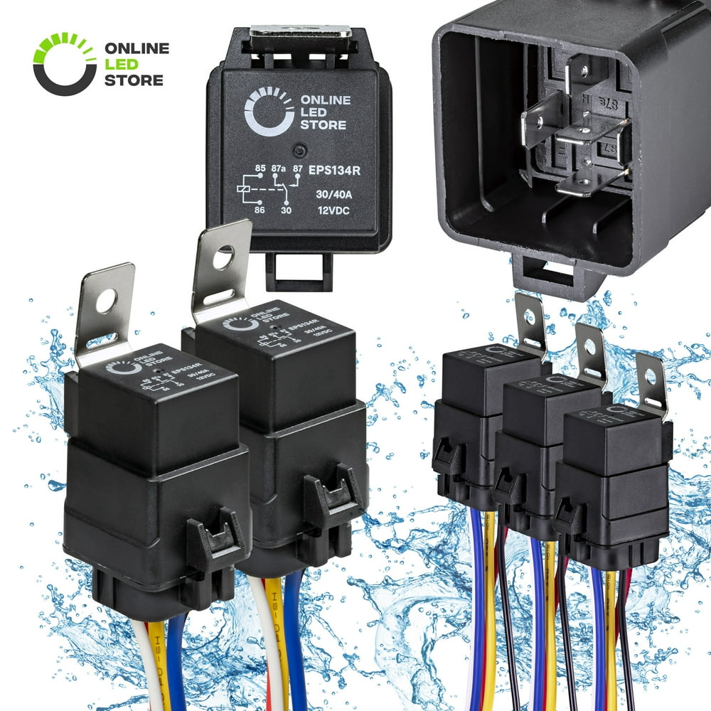 5 Pack 40/30 Amp Waterproof Relay Switch Harness Set 12V DC 5Pin