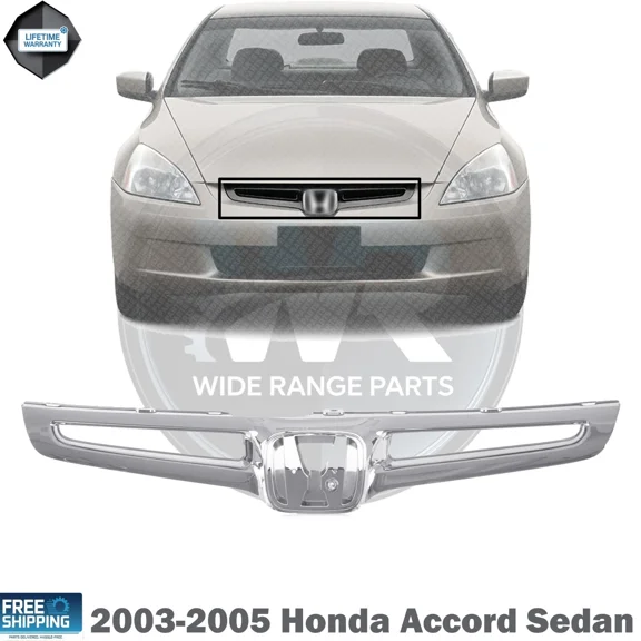 New Front Grille Assembly Chrome Plastic For 2003-2005 Honda Accord Sedan