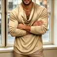 thumbnail image 5 of Men's Elegant Solid Silky Satin Shirt Cowl Neck Blouse Long Sleeve Casual Loose Business Dressy Shirts office Work Top Spring Fall Outfits Size 3XL Gold, 5 of 5