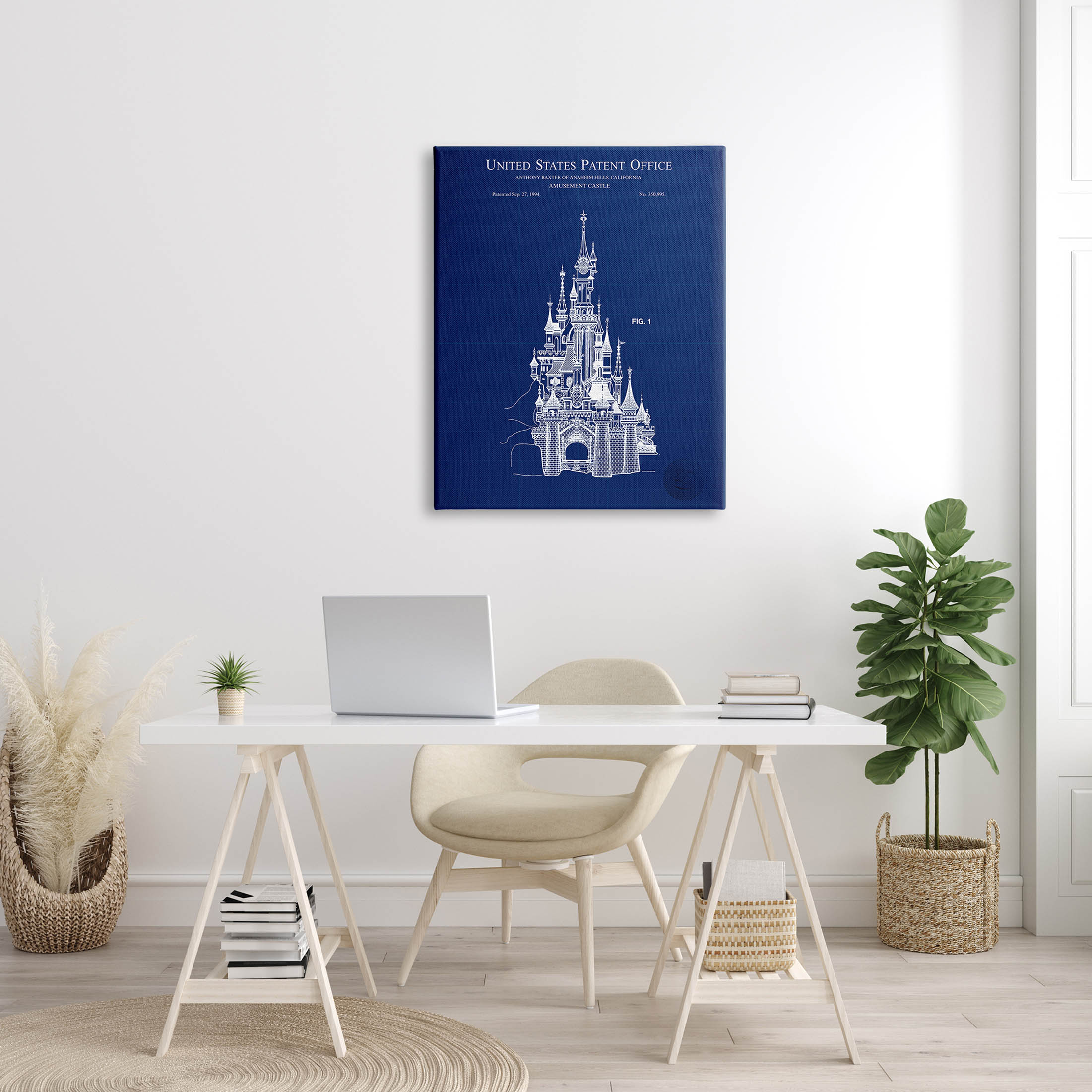 Stupell Industries Amusement Castle Blueprint Graphic Art Gallery Wrapped Canvas Print Wall Art, Design by Karl Hronek