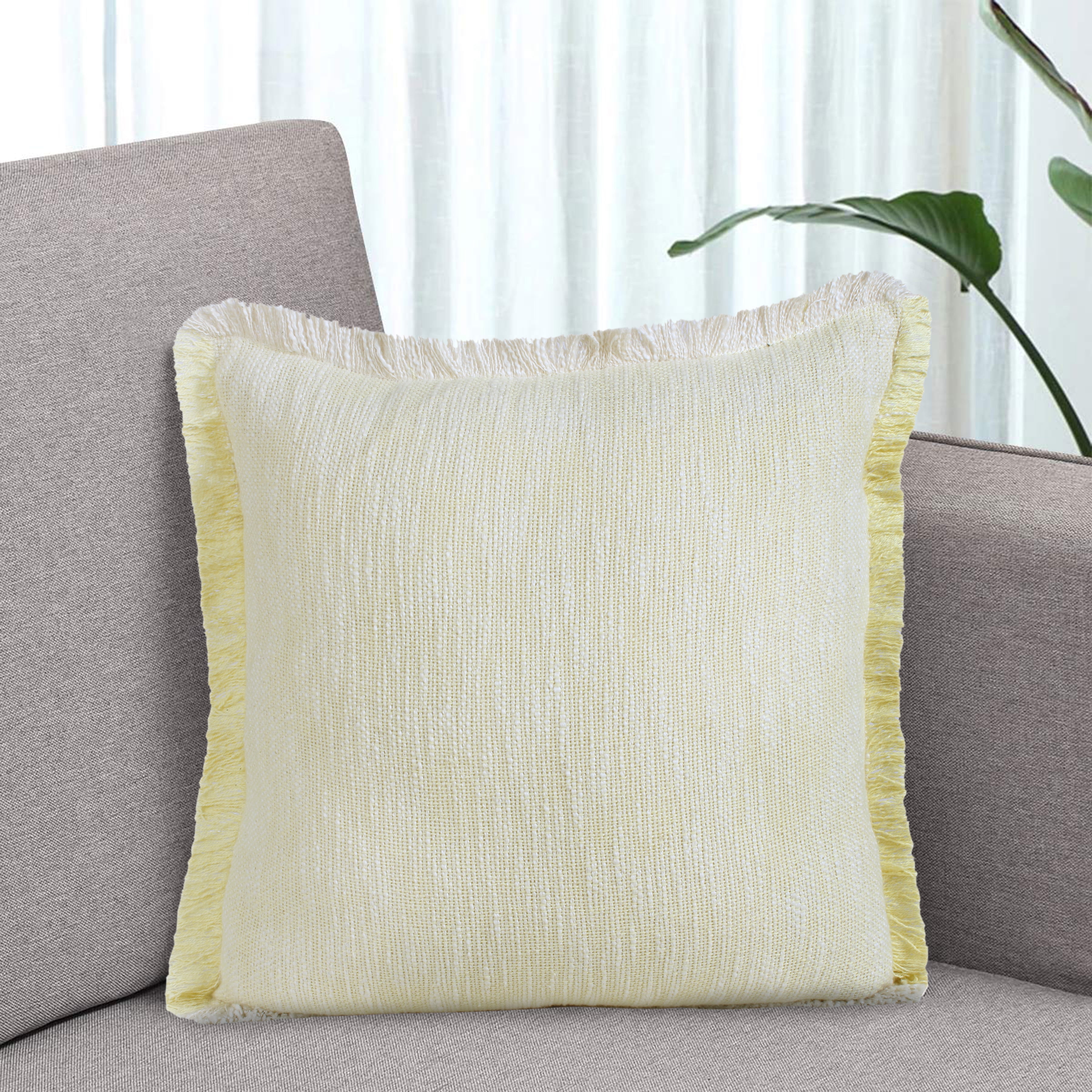 Ox Bay Bennett 20" x 20" Fringed Light Yellow Cotton Adult Decorative Throw Pillow