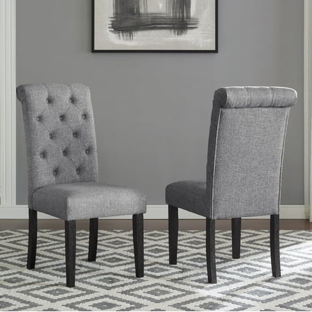 Roundhill Leviton Solid Wood Tufted Asons Dining Chair (Set of 2), Grey