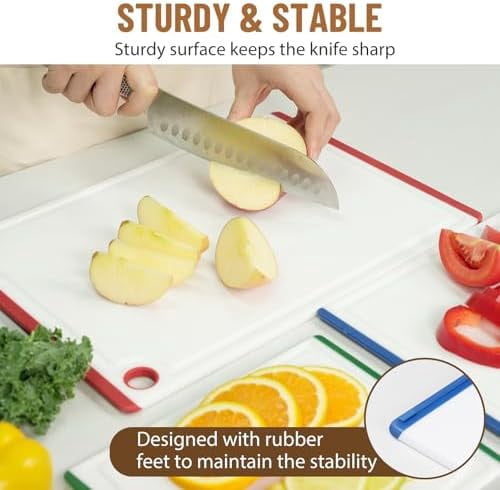 Plastic Cutting Boards for Kitchen, 3-Piece Large Cutting Board Set Dishwasher Safe Chopping Boards with Non-slip Feet and Juice Grooves, Multicolor