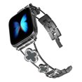 thumbnail image 4 of Swarich Clover Band for Apple Watch Bands 42mm 44mm 45mm 49mm, Simple Stylish Sparkle Diamond Metal Dressy iWatch Bracelet for Apple Watch Band Ultra 1/2 Series 9 SE 8 7 6 5 4 3 2 1,Black+Black, 4 of 7