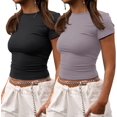 thumbnail image 1 of Crop Workout Tops for Women Pack Summer Short Sleeve Gym Athletic Compression Shirts Cute Tight Basic Tops Tee, 1 of 6
