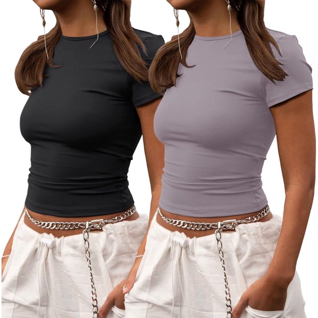 Crop Workout Tops for Women Pack Summer Short Sleeve Gym Athletic Compression Shirts Cute Tight Basic Tops Tee