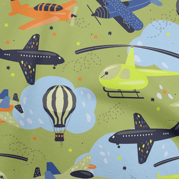 oneOone Viscose Chiffon Olive Green Fabric Airplane Nursery Kids Diy Clothing Quilting Fabric Print Fabric By Yard 42 Inch Wide