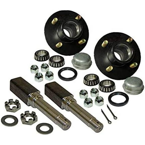 Pair of 4-Bolt on 4 Inch Hub Assembly (AKSQ-200044) Includes (2) Square Shaft 1 Inch Straight Spindles & Bearings