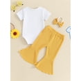 thumbnail image 5 of Aojekbee Baby Girls Birthday Outfits Short Sleeve Flower Print Romper + Flare Pants + Headband Set Newborn Clothes, 5 of 10
