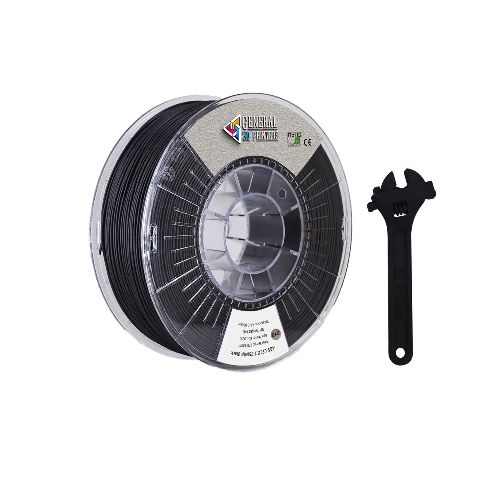 General 3d Printers  High-Strength Carbon Fiber ABS Filament 1.75mm1KG (2.2LBS) Spool - Black, Temperature Resistant, Low Odor