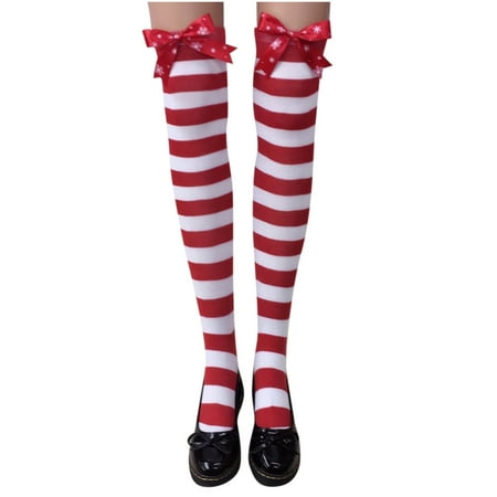 

Tejiojio Christmas Matching Women Christmas Long Tube Knee Socks Striped Garter Cute Accessories Christmas Party