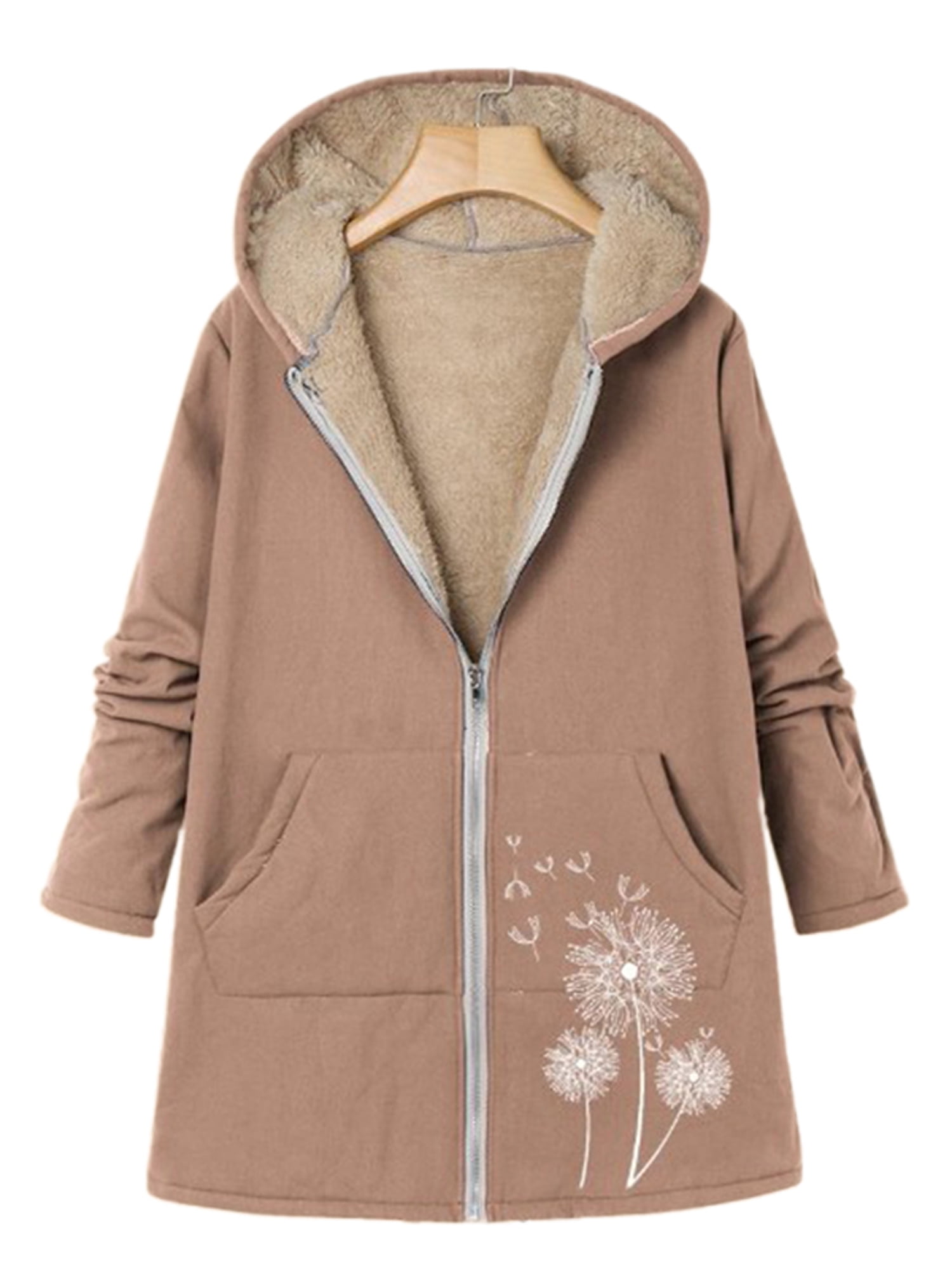 Hooded Jackets for Women Casual Cotton Linen Warm Vest Jackets Tops Vintage Floral Print Plus Velvet Hoodies Outwear