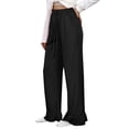 thumbnail image 3 of Ladies Casual Pants Spring Summer Thin Solid Color Elastic Mid Waist Drawstring Wide Leg Flared Pants Ladies Dress Pants Black L, 3 of 3