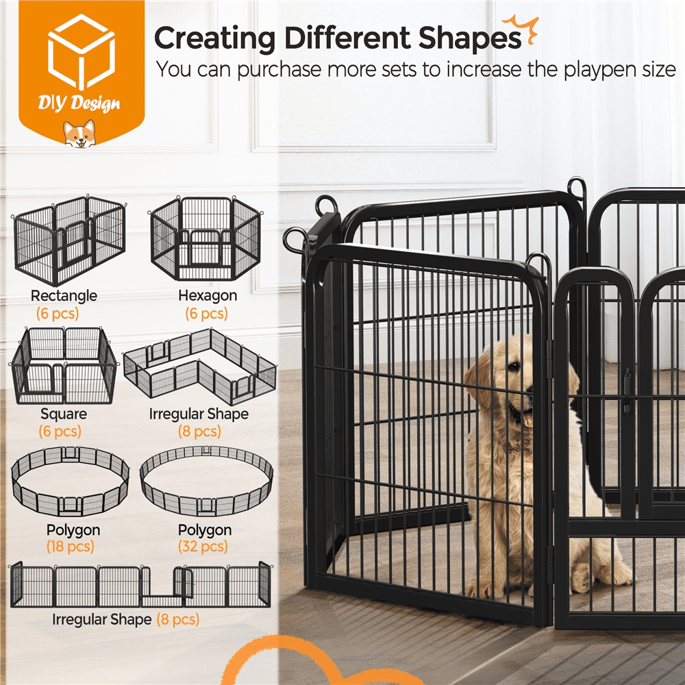 Alden Design 25" Tall 8 Panels Metal Dog Playpen Fence for Outdoor Indoor, Black