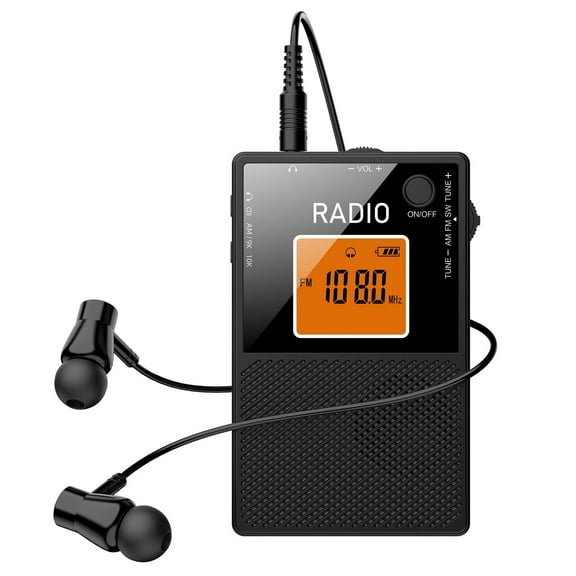 Portable AM FM SW Radio, LCD Display Pocket Radio with Earphone, Rechargeable Radio for Home and Outdoor Jogging, Walking, Black