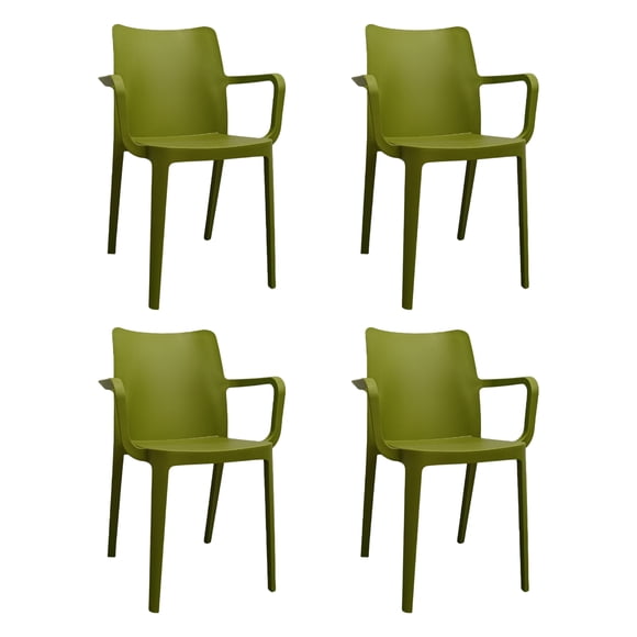 Ilios Innova | Set de 4 Sillas Solei Verde de Polipropileno con Fibra de Vidrio, Sillas para Comedor, Jardín o Restaurante, Diseño Moderno con Apoyabrazos, Resistentes a la Intemperie y Apilables