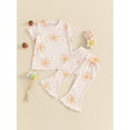 thumbnail image 3 of Suealasg Little Girls Summer Outfits Strawberry Print Round Neck Short Sleeve Tops + Elastic Waist Flare Pants 1T 2T 3T 4T 5T Kids Girls Beach Vacation Clothes, 3 of 8