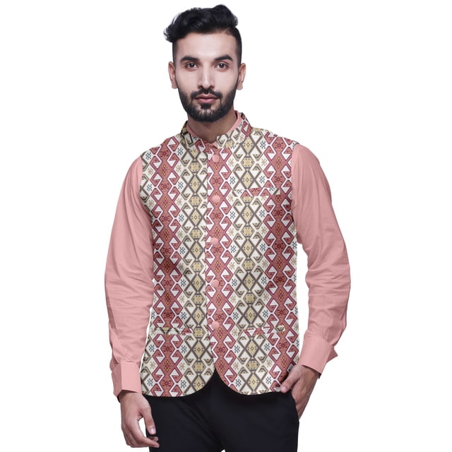 Atasi Kilim Printed Wedding Jackets For Men Nehru Jacket Waist Coat For Festive Season-Large