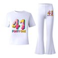 thumbnail image 5 of Tisuna Girl'S 2 Pieces Casual Outfits Set 41 Number Print Short Sleeve Crew Neck Tops With Flare Leg Pants Stylish Comfortable Big Kids Summer Daily Clothes Set White, 5 of 5