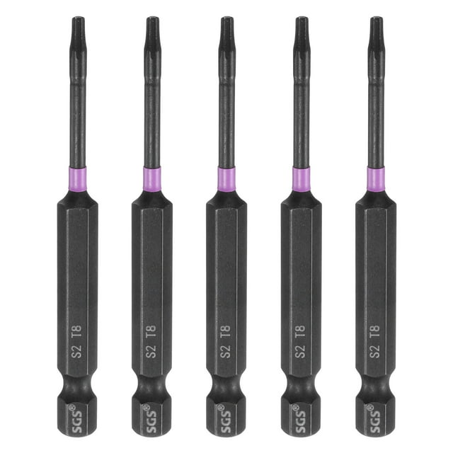 Uxcell 5pcs T8 Torx Impact Screwdriver Bit 1/4" Hex Shank 3" Long Magnetic No Hole